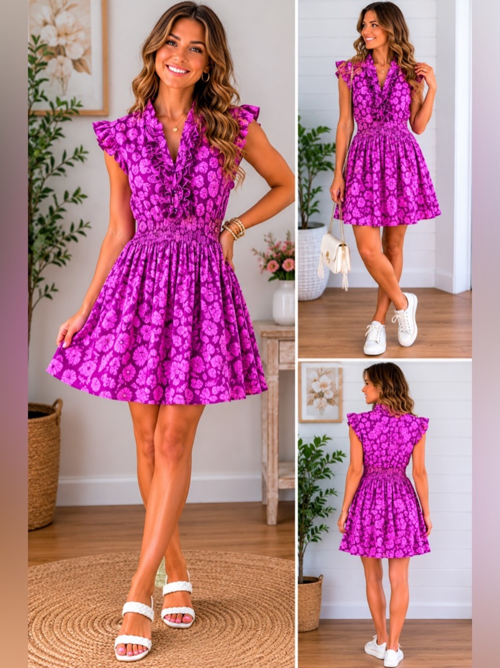 Matilda Jane Purple Floral Ruffle-Front Casual Dress